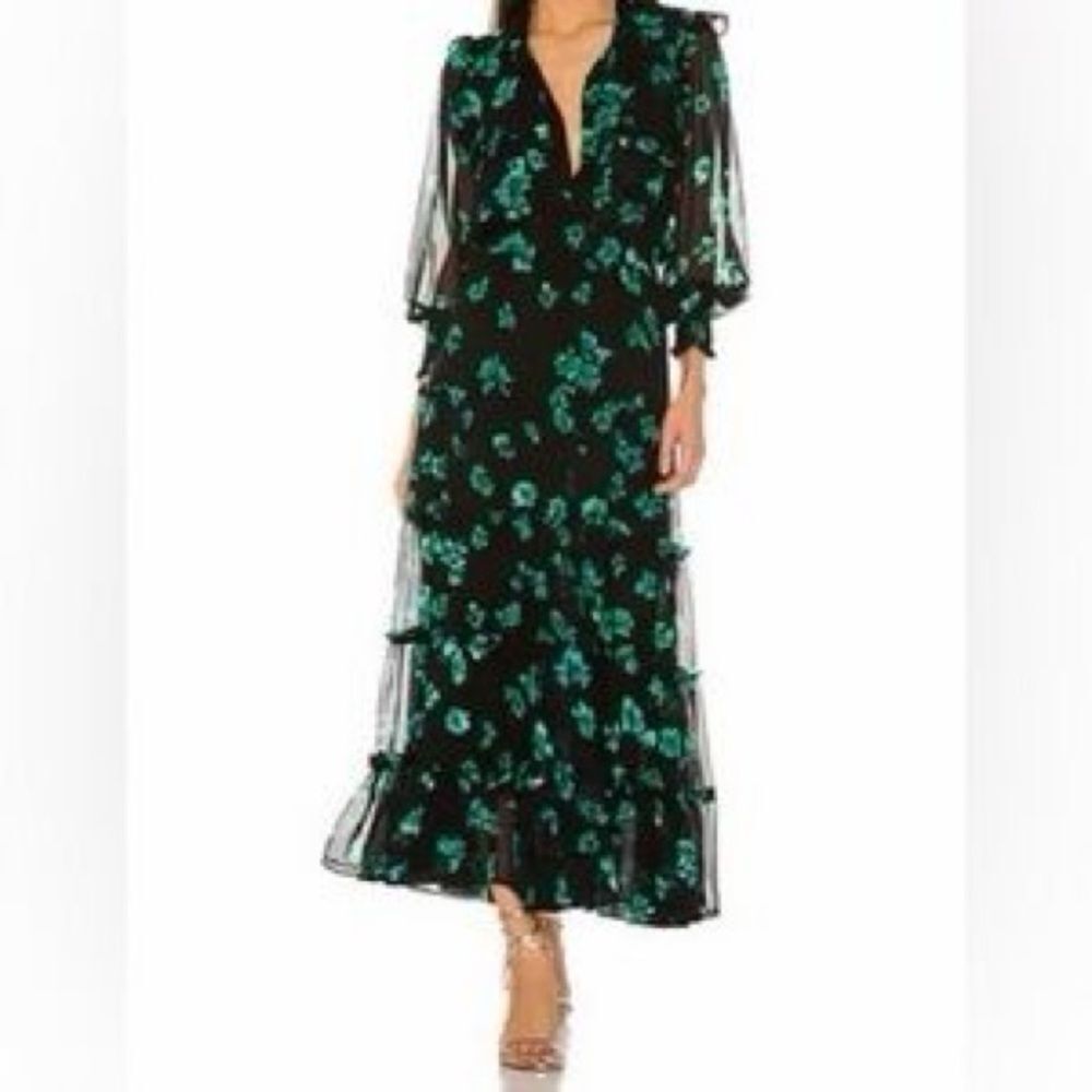 Misa Los Angeles Regina Dress in Emerald Floral small